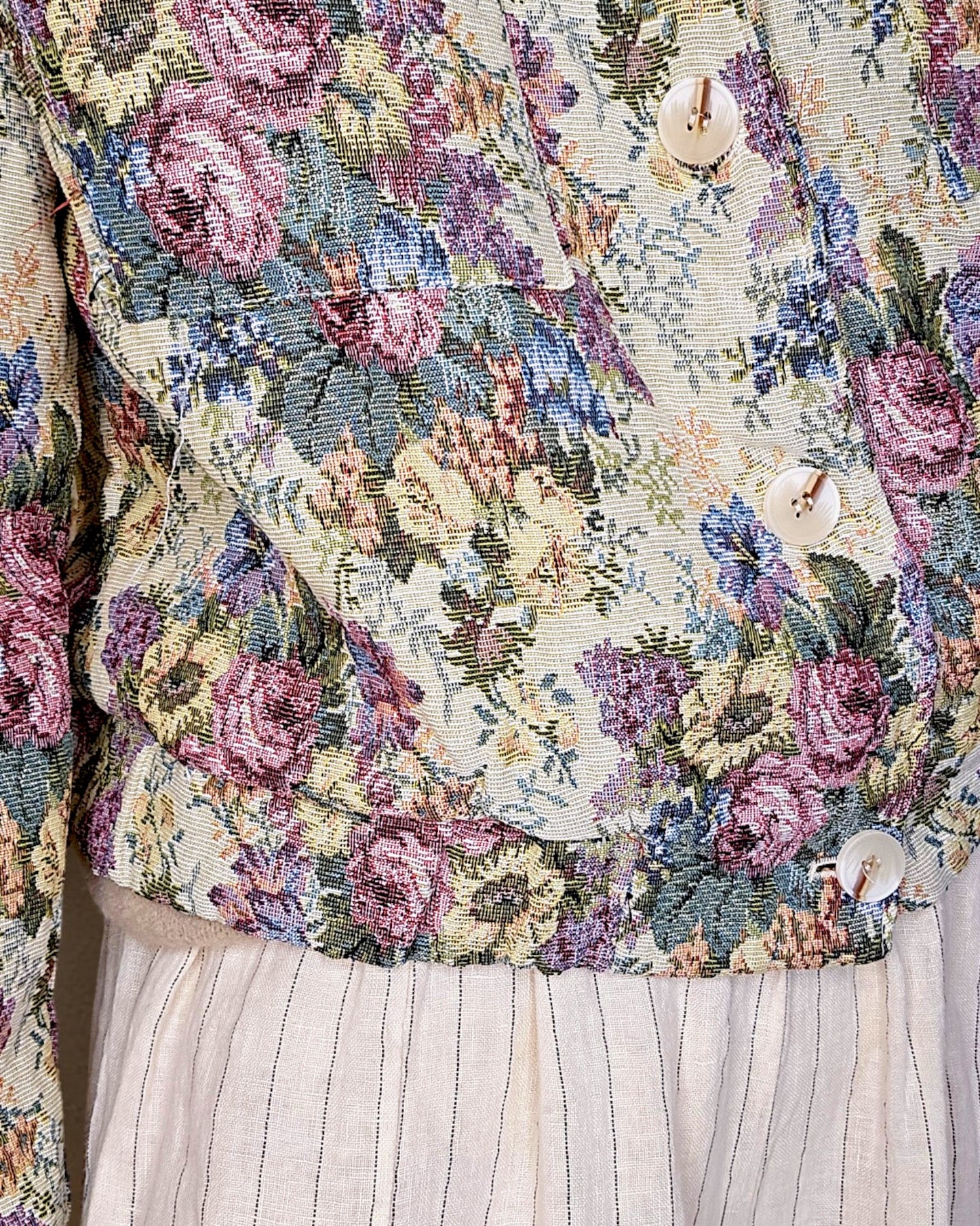 Classic Rose Doily Tapestry Biker Jacket