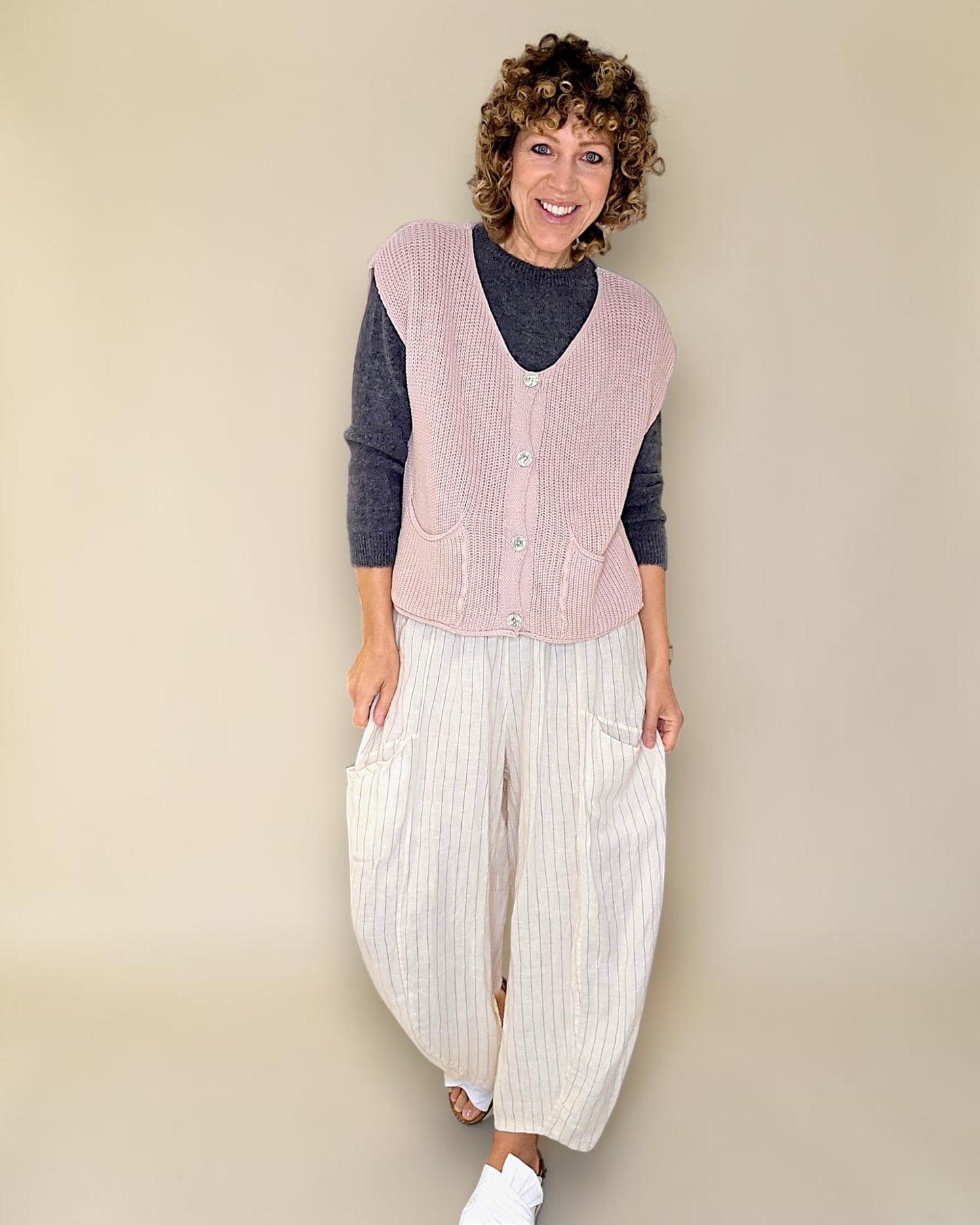 Antique Pink Pure Cotton Knit Vest