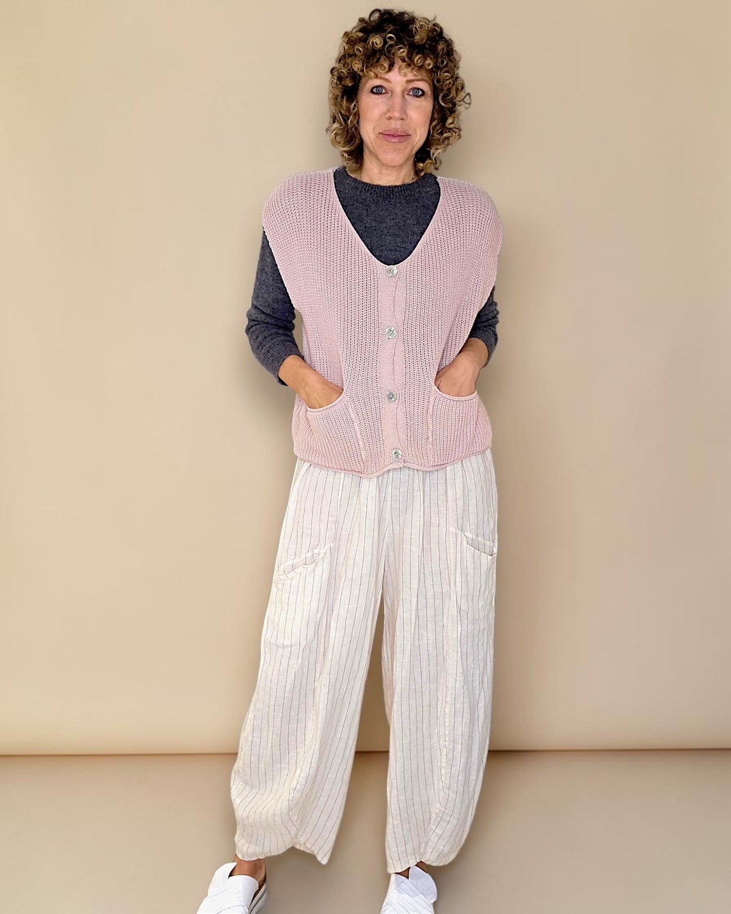 Antique Pink Pure Cotton Knit Vest