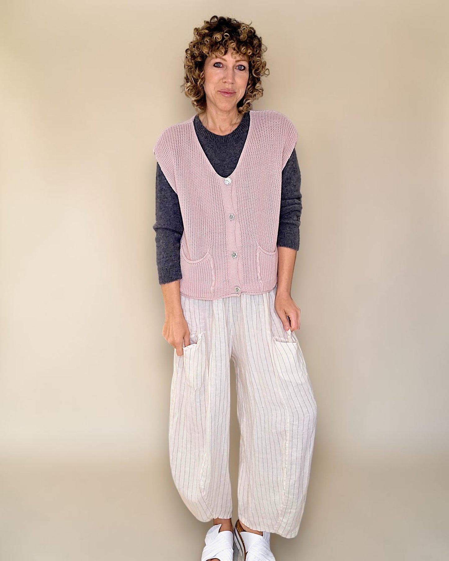 Antique Pink Pure Cotton Knit Vest