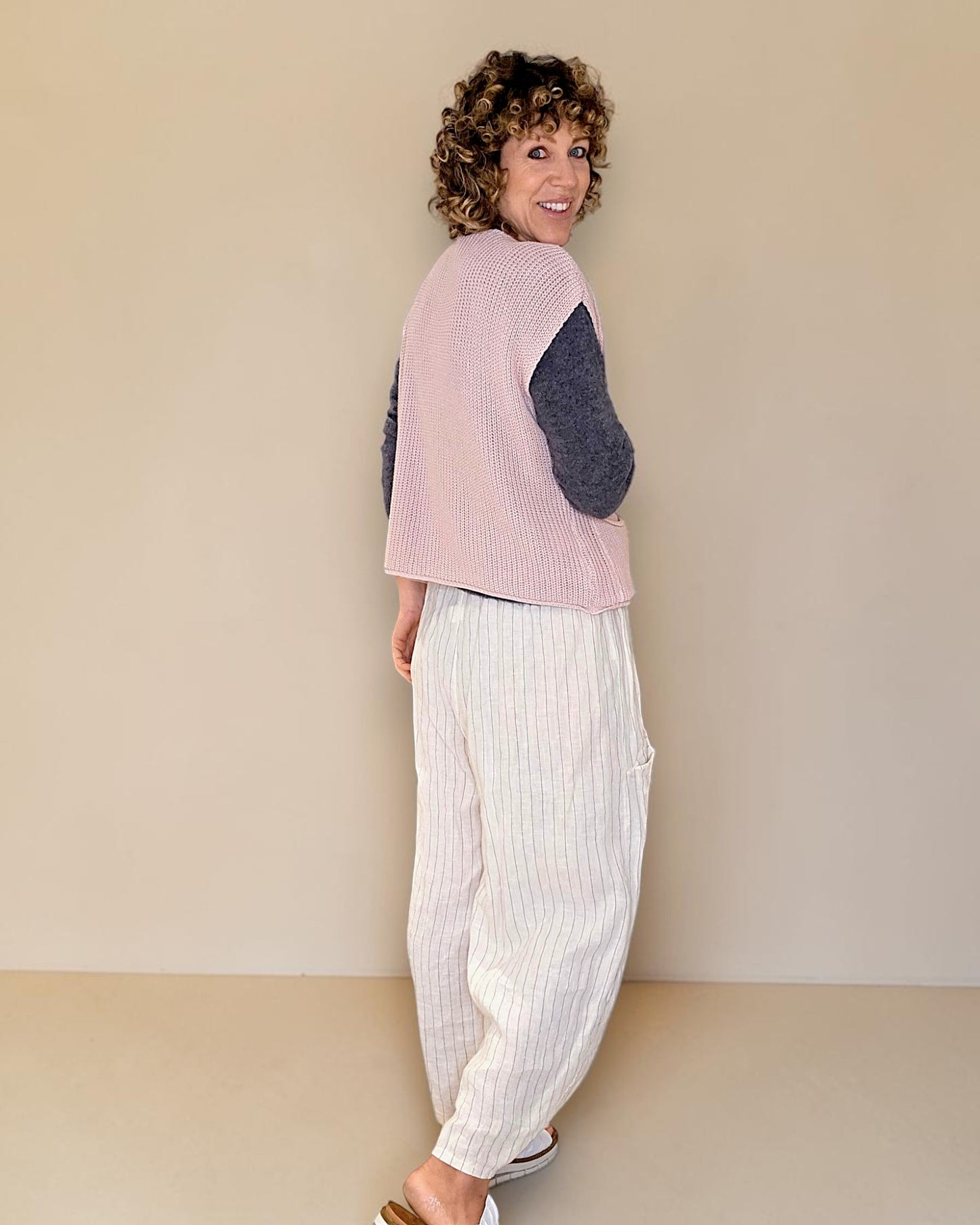Antique Pink Pure Cotton Knit Vest
