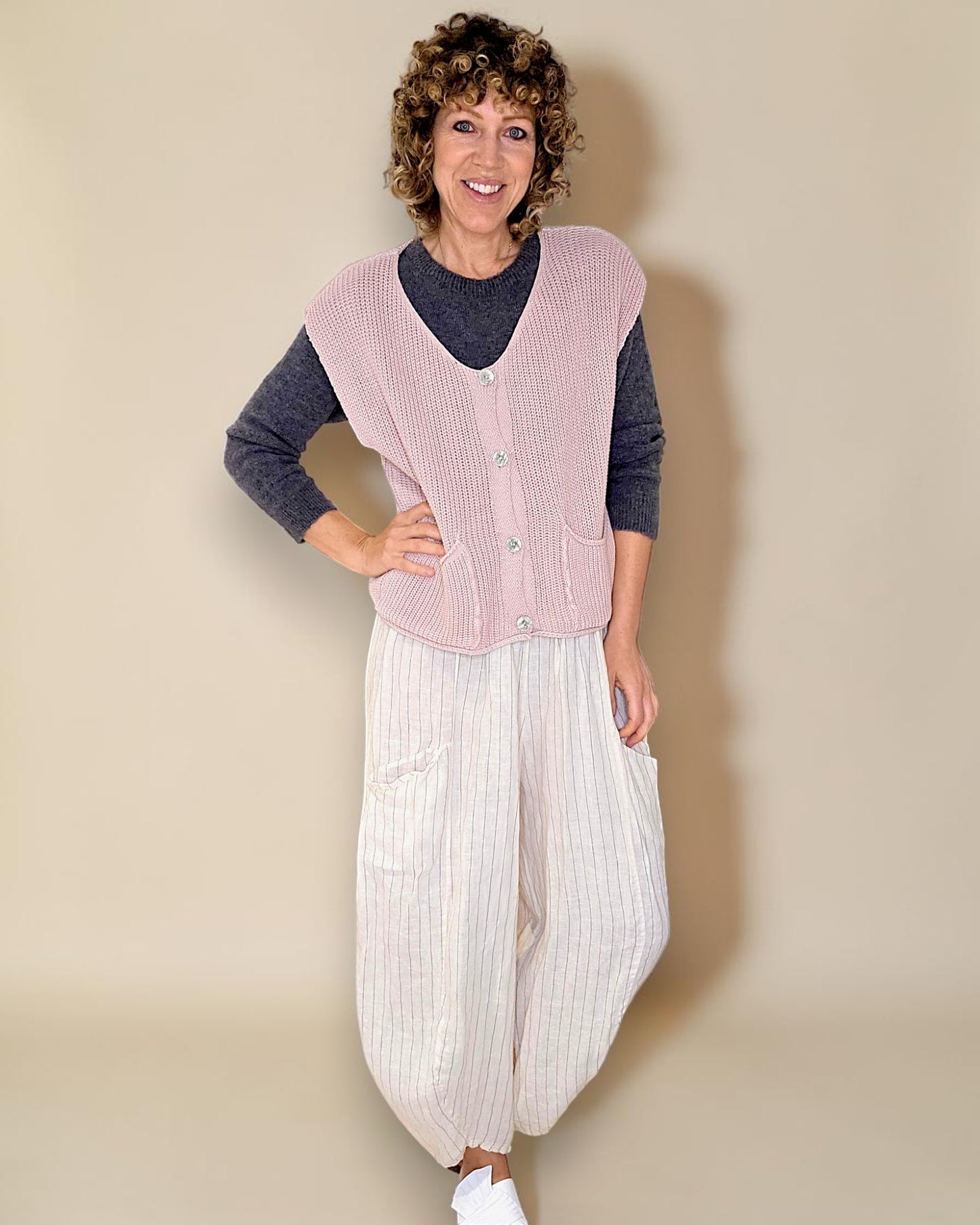 Antique Pink Pure Cotton Knit Vest
