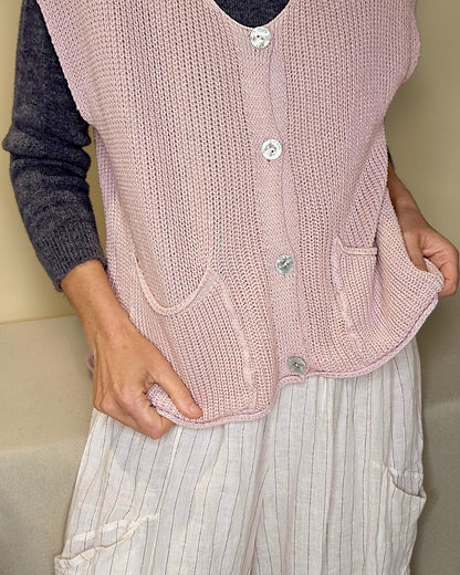 Antique Pink Pure Cotton Knit Vest