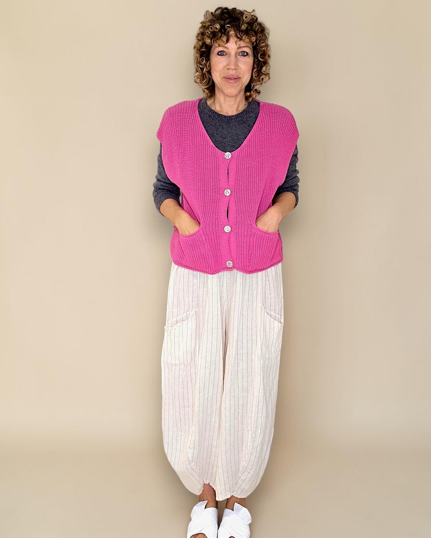 Drk Fluoro Pink Pure Cotton Knit Vest