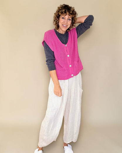 Drk Fluoro Pink Pure Cotton Knit Vest