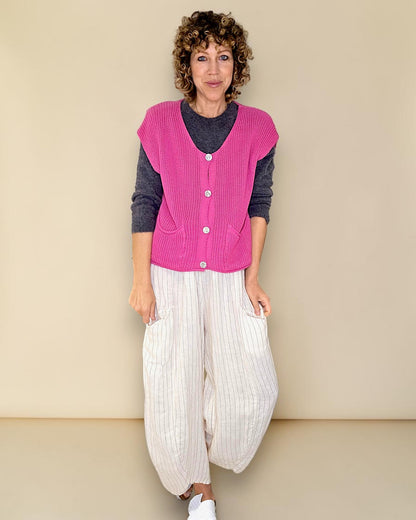 Drk Fluoro Pink Pure Cotton Knit Vest
