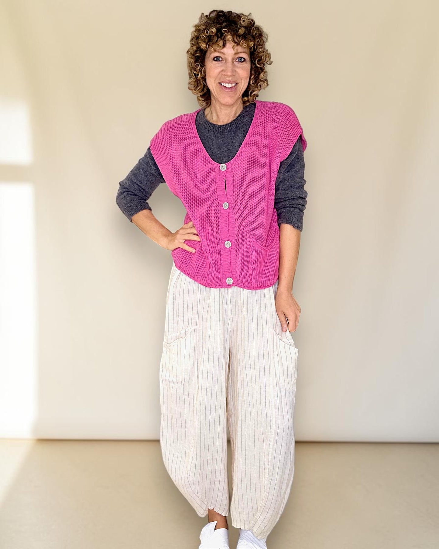 Drk Fluoro Pink Pure Cotton Knit Vest