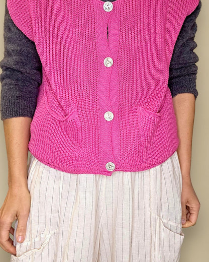 Drk Fluoro Pink Pure Cotton Knit Vest