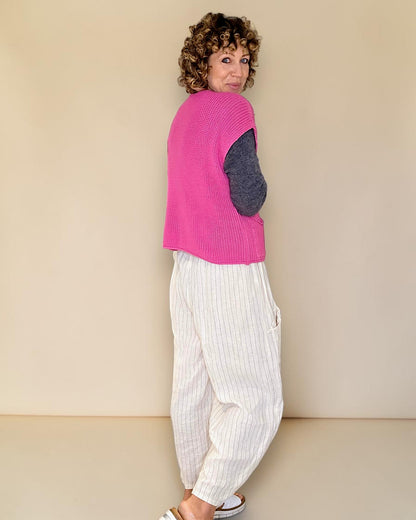Drk Fluoro Pink Pure Cotton Knit Vest