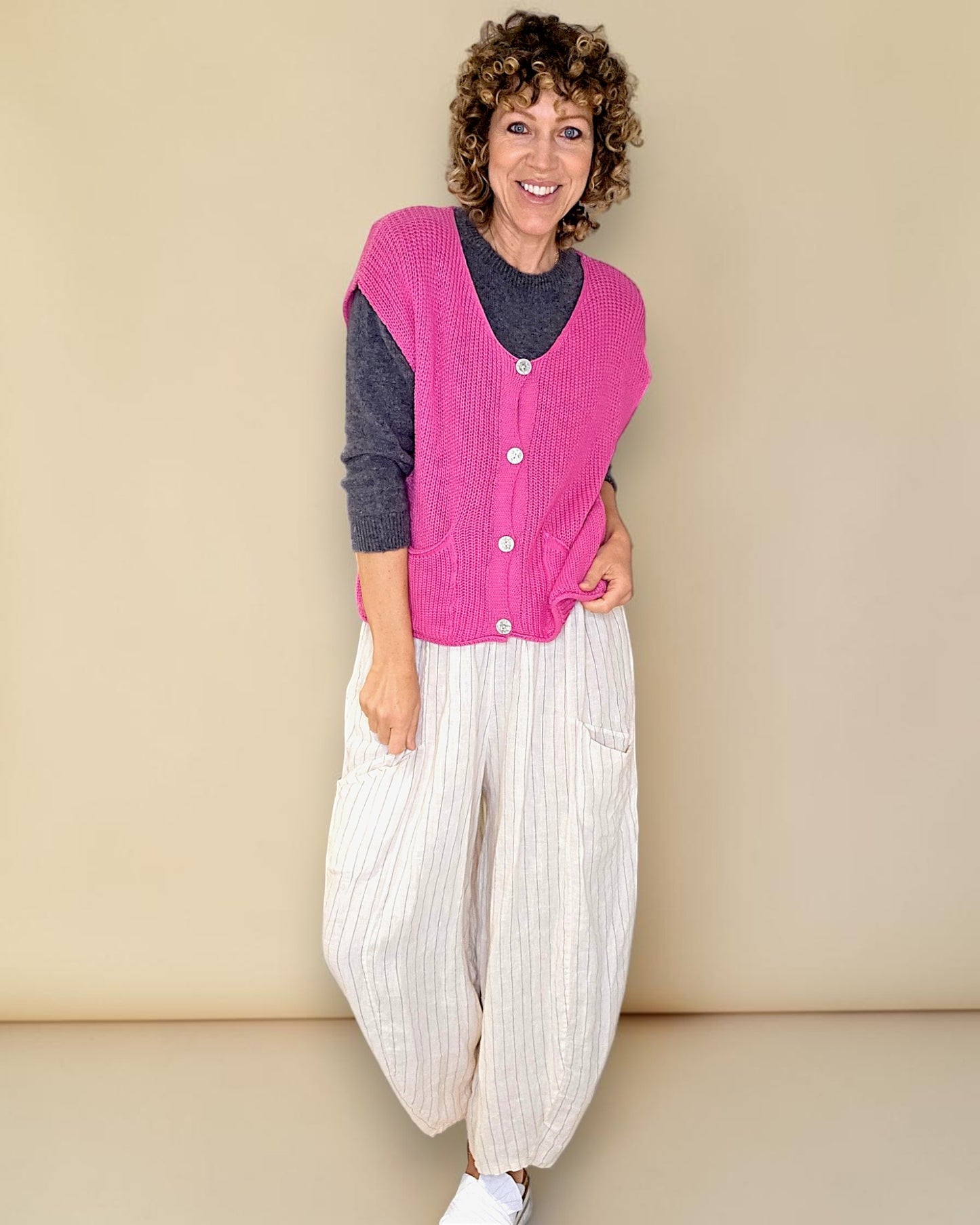 Drk Fluoro Pink Pure Cotton Knit Vest