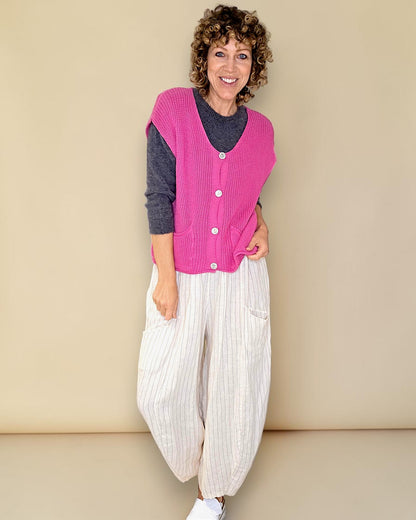 Drk Fluoro Pink Pure Cotton Knit Vest