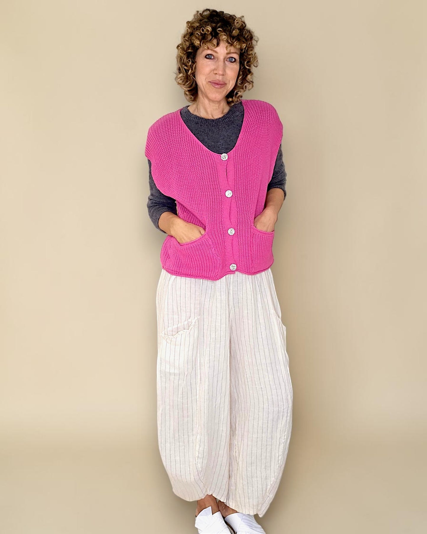 Drk Fluoro Pink Pure Cotton Knit Vest