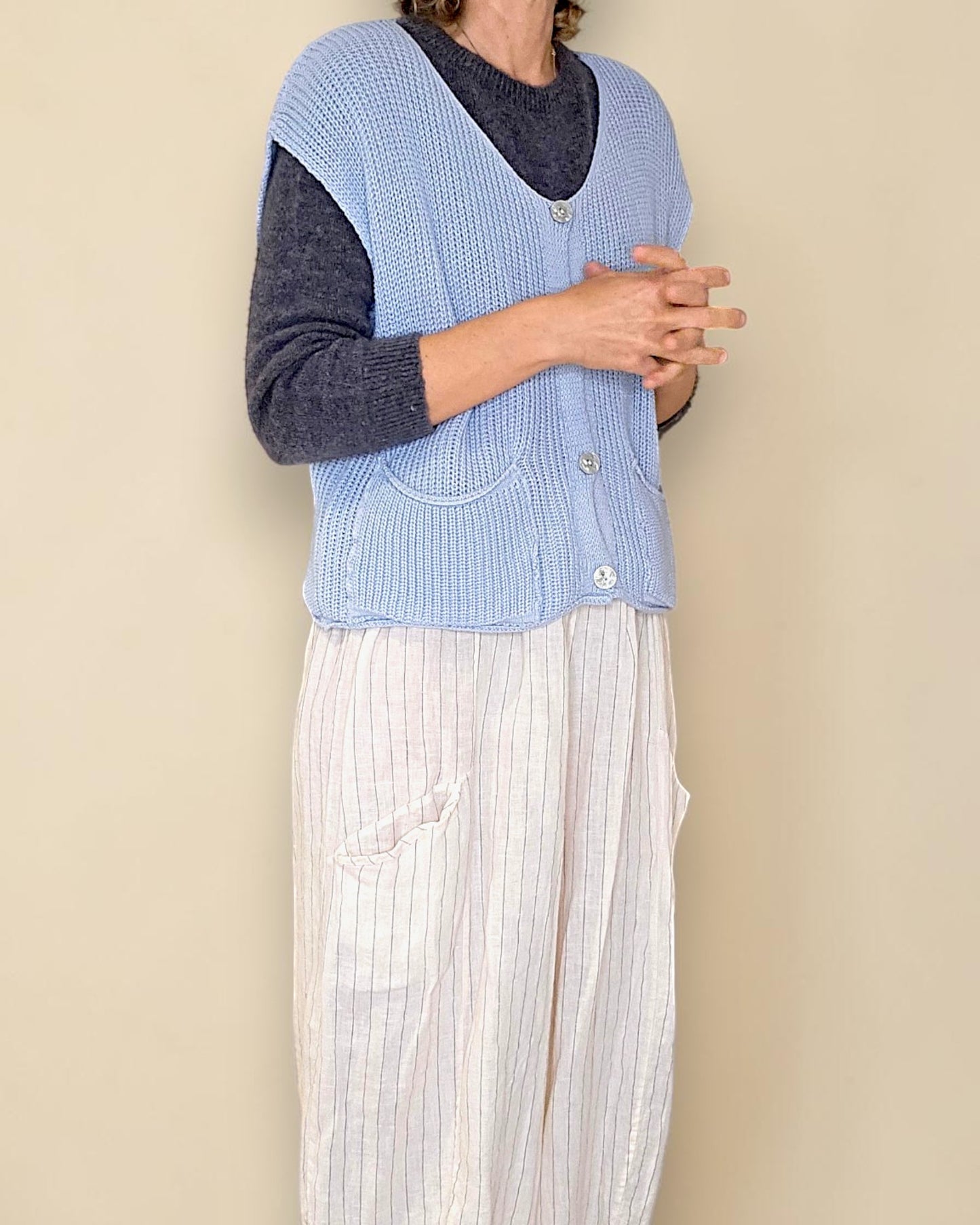 Baby Blue Pure Cotton Knit Vest