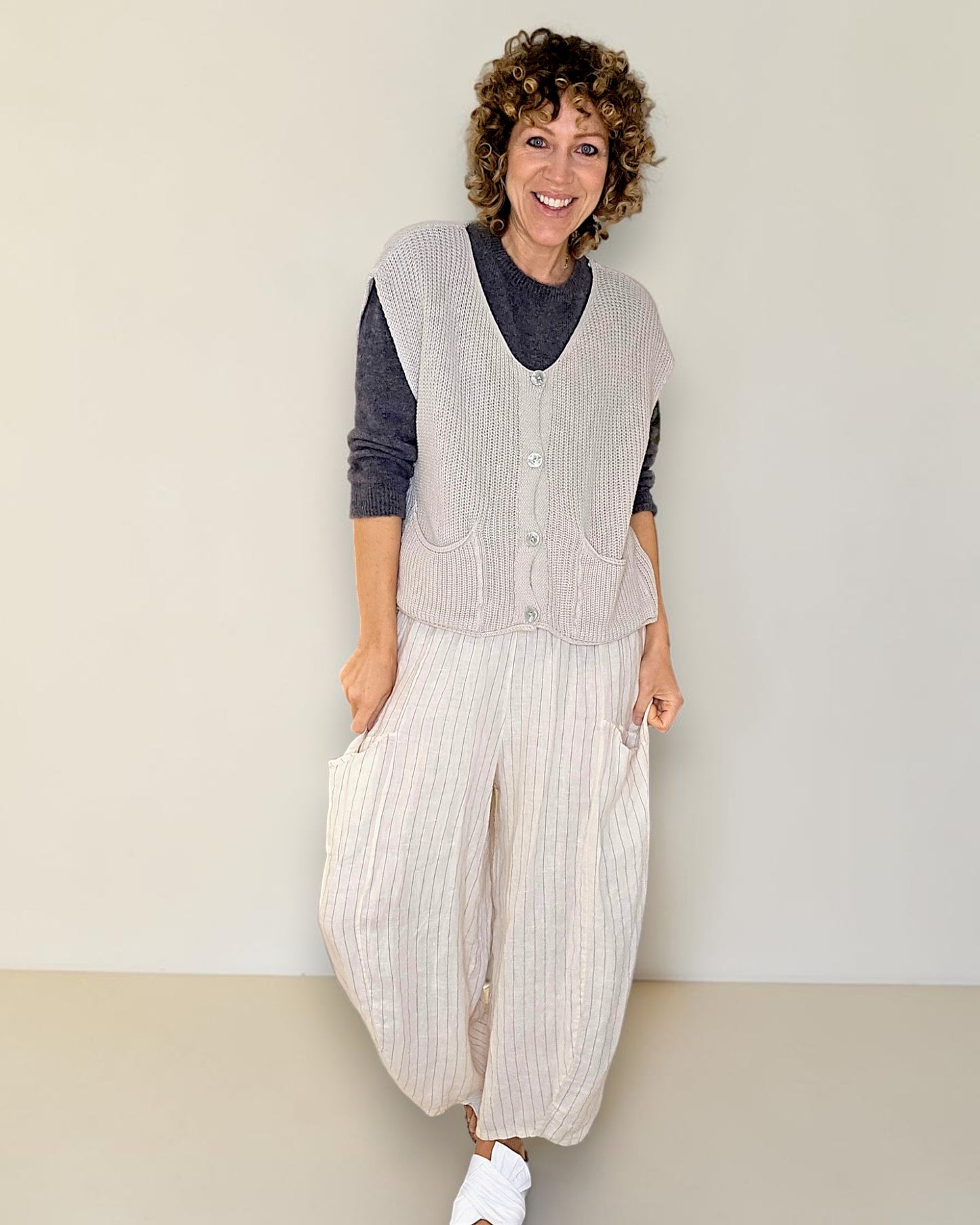 Beige Pure Cotton Knit Vest