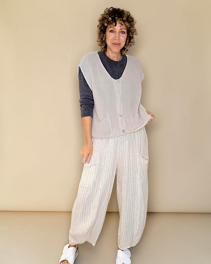 Beige Pure Cotton Knit Vest