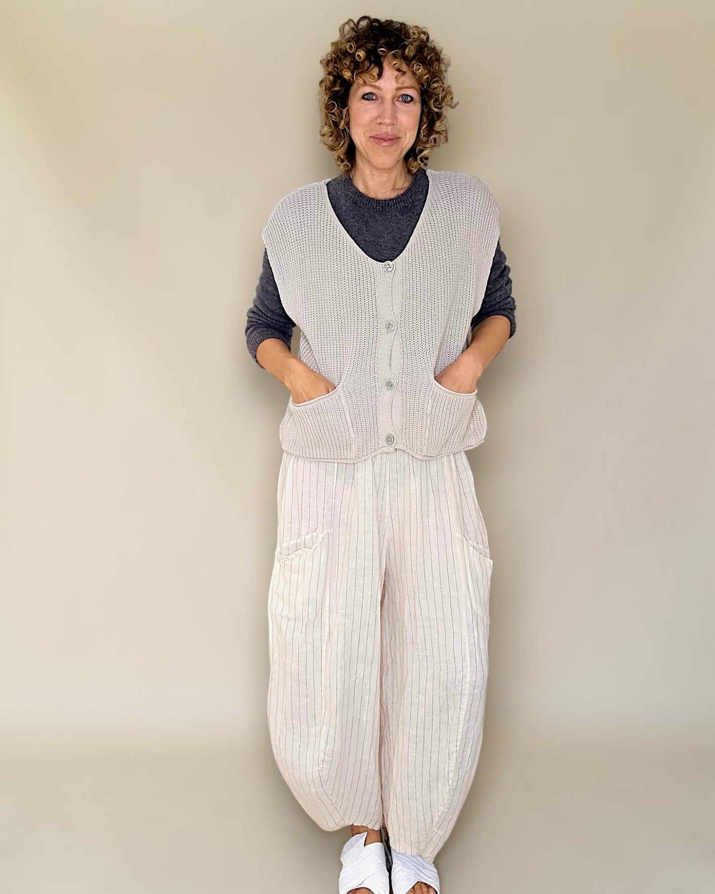 Beige Pure Cotton Knit Vest
