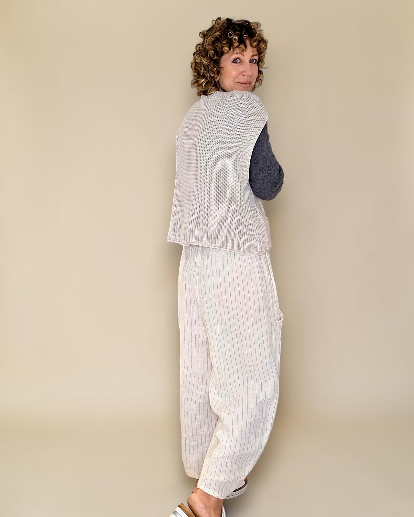 Beige Pure Cotton Knit Vest