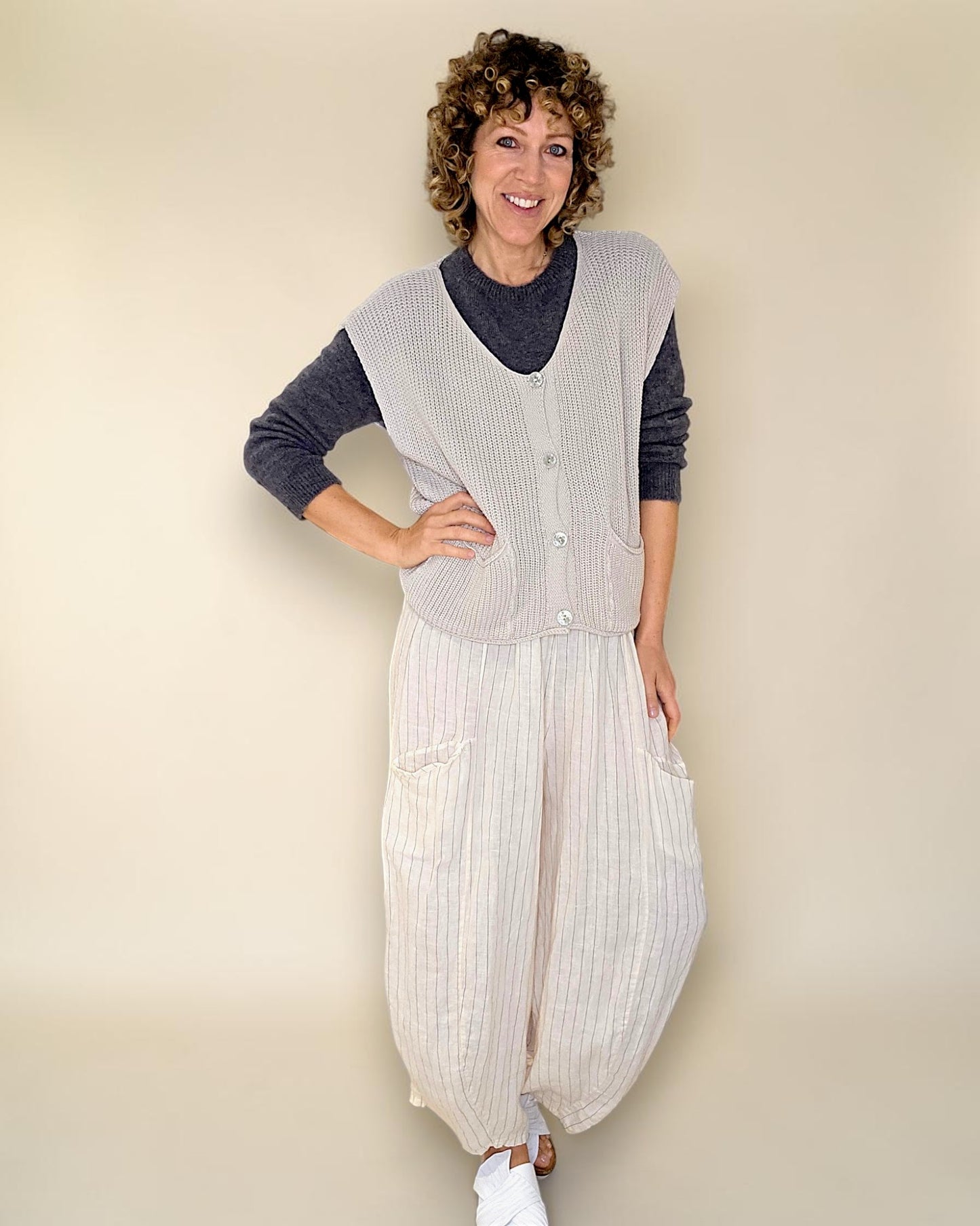 Beige Pure Cotton Knit Vest