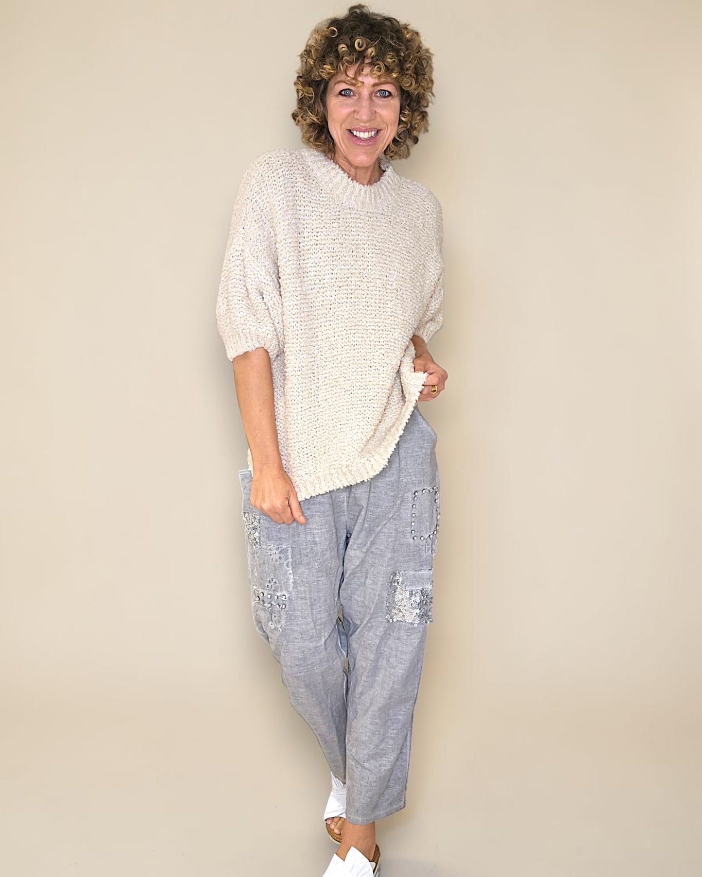 Vanilla Chenille Wool Blend Babydoll Sweater