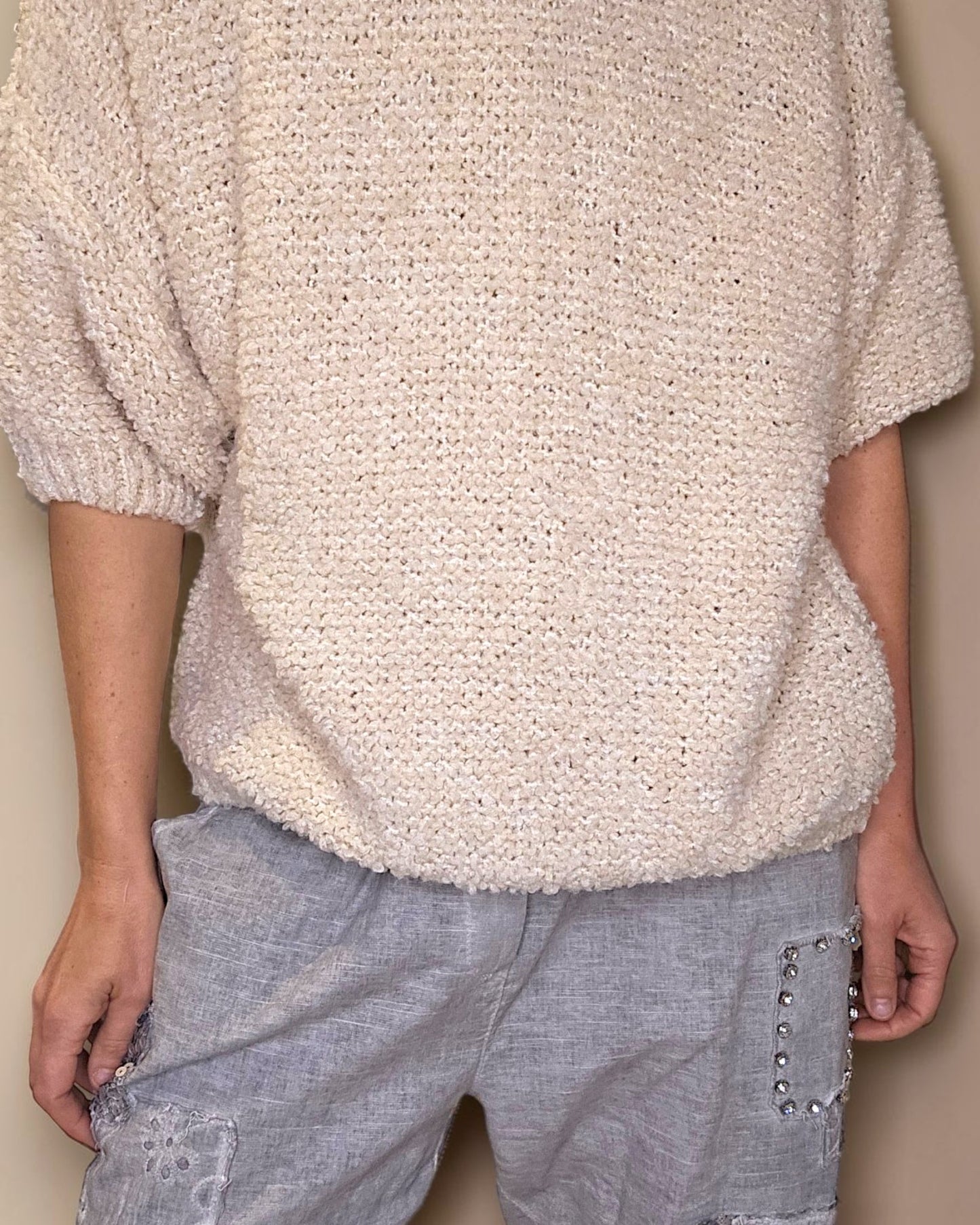 Vanilla Chenille Wool Blend Babydoll Sweater