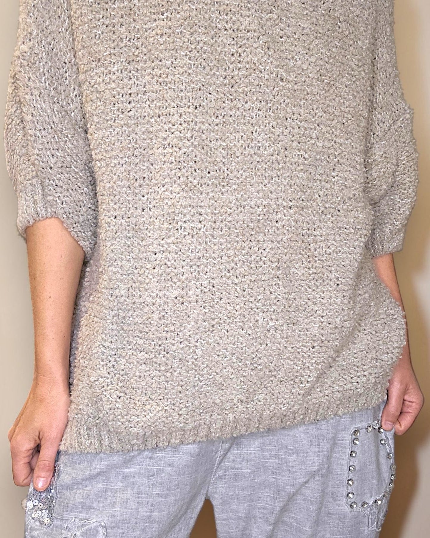 Mocha Chenille Wool Blend Babydoll Sweater