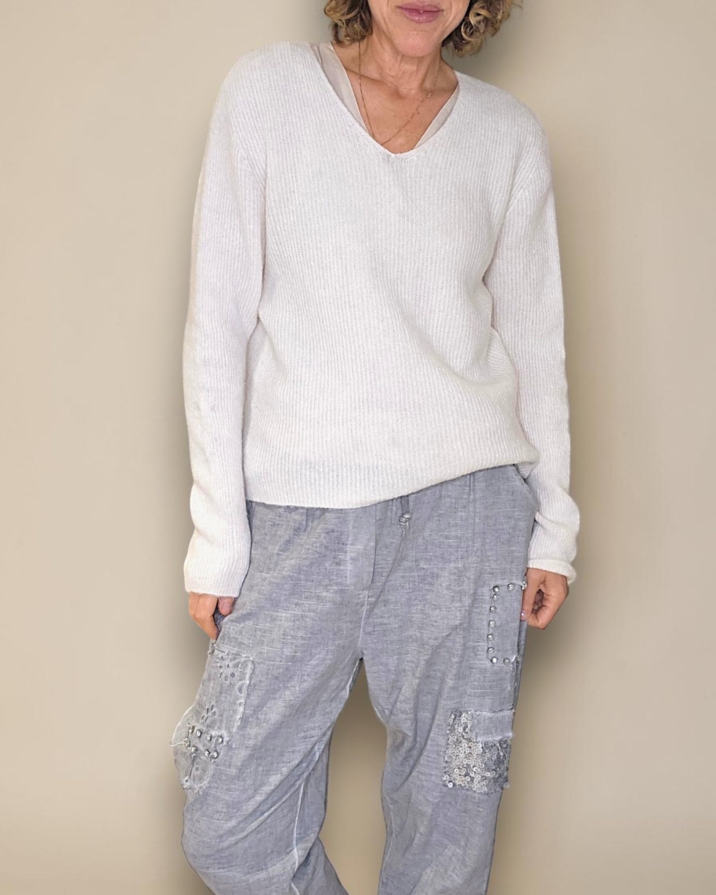 Vanilla Rib V-Neck Best Basics B. Alpaca Blend Sweater