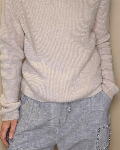 Beige Rib V-Neck Best Basics B. Alpaca Blend Sweater