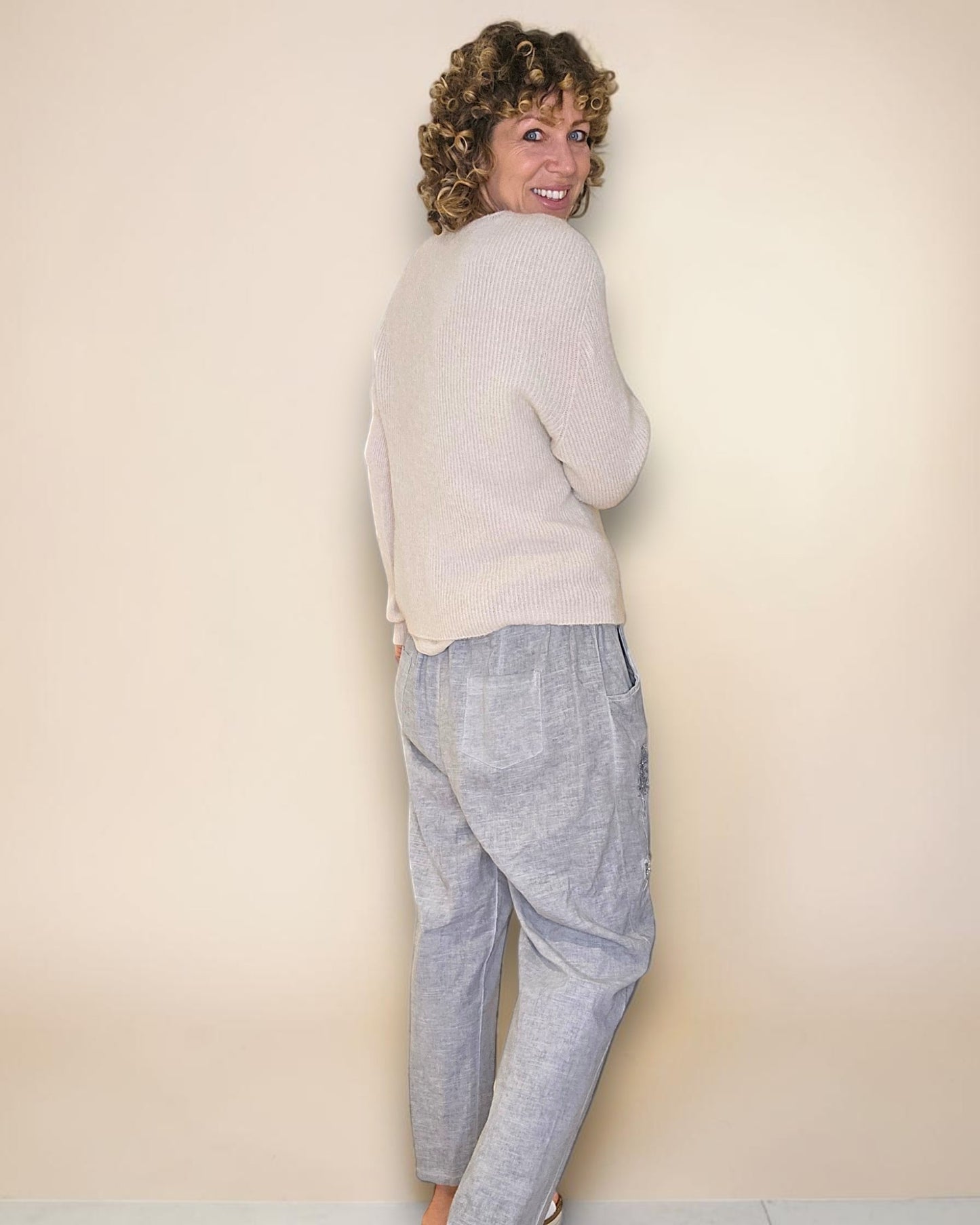 Beige Rib V-Neck Best Basics B. Alpaca Blend Sweater