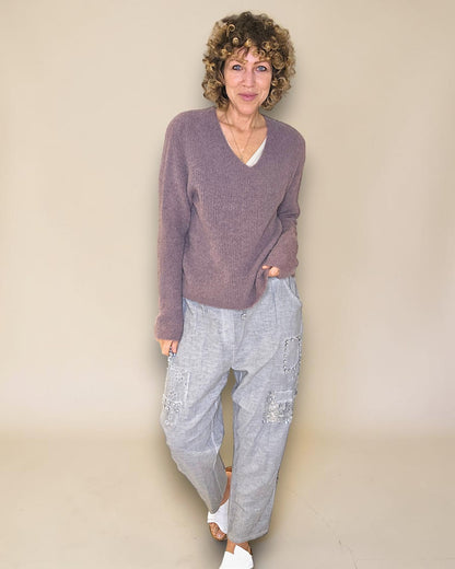 Light Coffee Rib V-Neck Best Basics B. Alpaca Blend Sweater