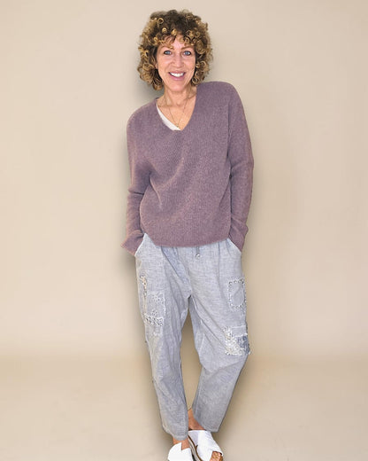 Light Coffee Rib V-Neck Best Basics B. Alpaca Blend Sweater