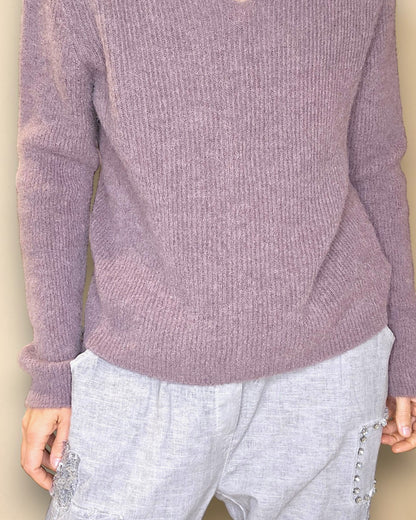 Light Coffee Rib V-Neck Best Basics B. Alpaca Blend Sweater
