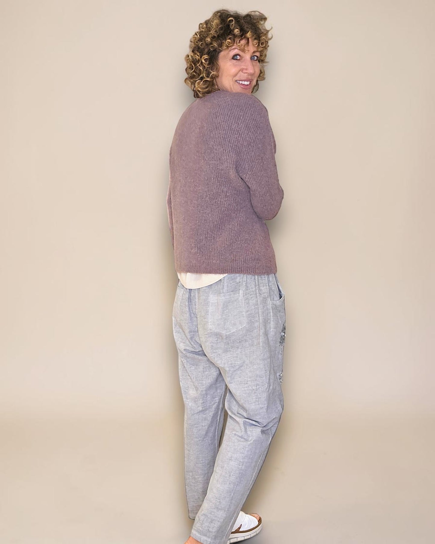 Light Coffee Rib V-Neck Best Basics B. Alpaca Blend Sweater