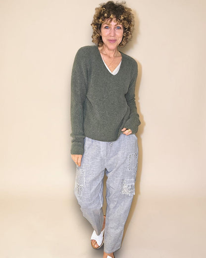 Forest Rib V-Neck Best Basics B. Alpaca Blend Sweater