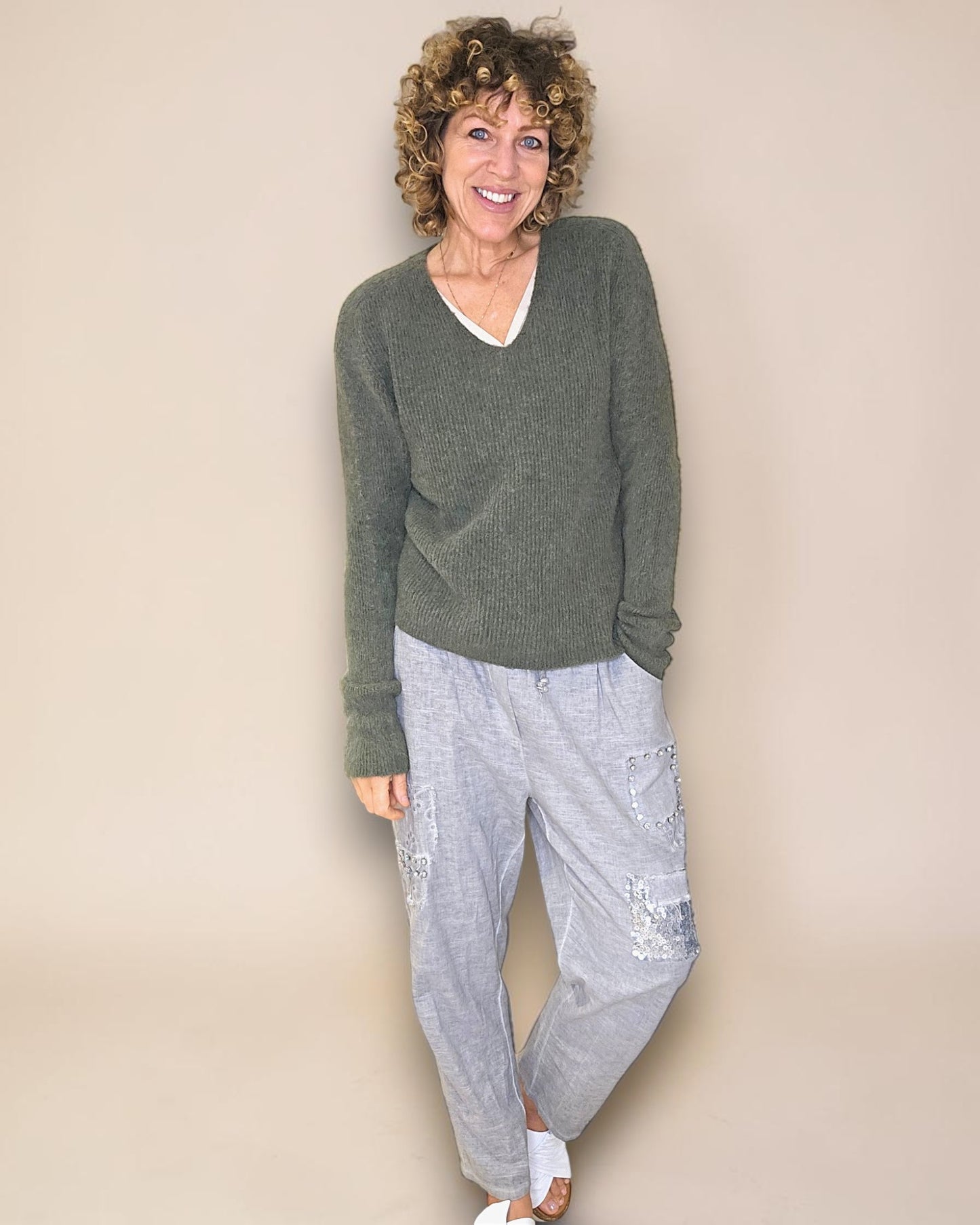 Forest Rib V-Neck Best Basics B. Alpaca Blend Sweater