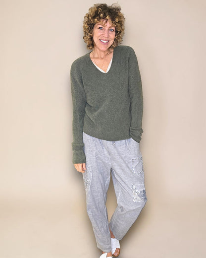 Forest Rib V-Neck Best Basics B. Alpaca Blend Sweater