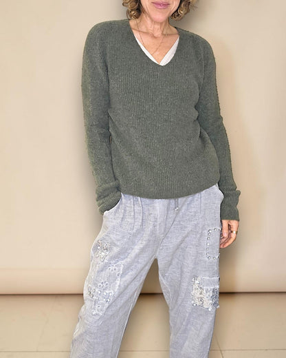 Forest Rib V-Neck Best Basics B. Alpaca Blend Sweater