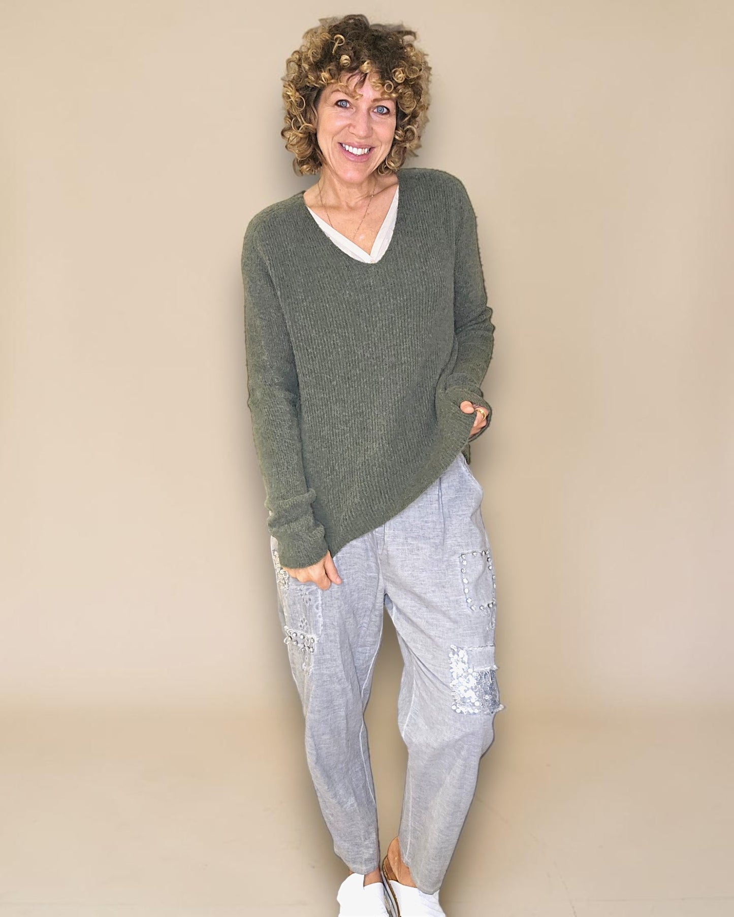 Forest Rib V-Neck Best Basics B. Alpaca Blend Sweater
