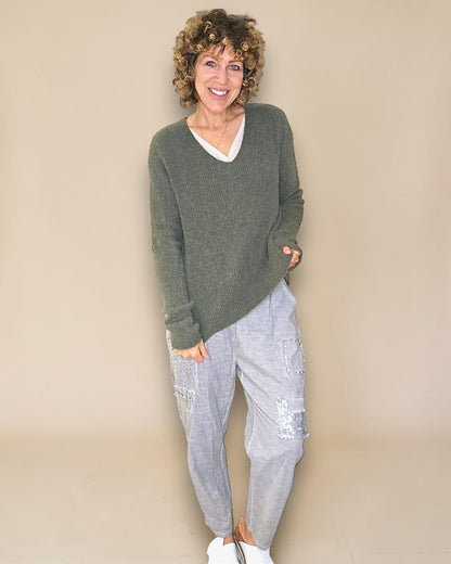 Forest Rib V-Neck Best Basics B. Alpaca Blend Sweater