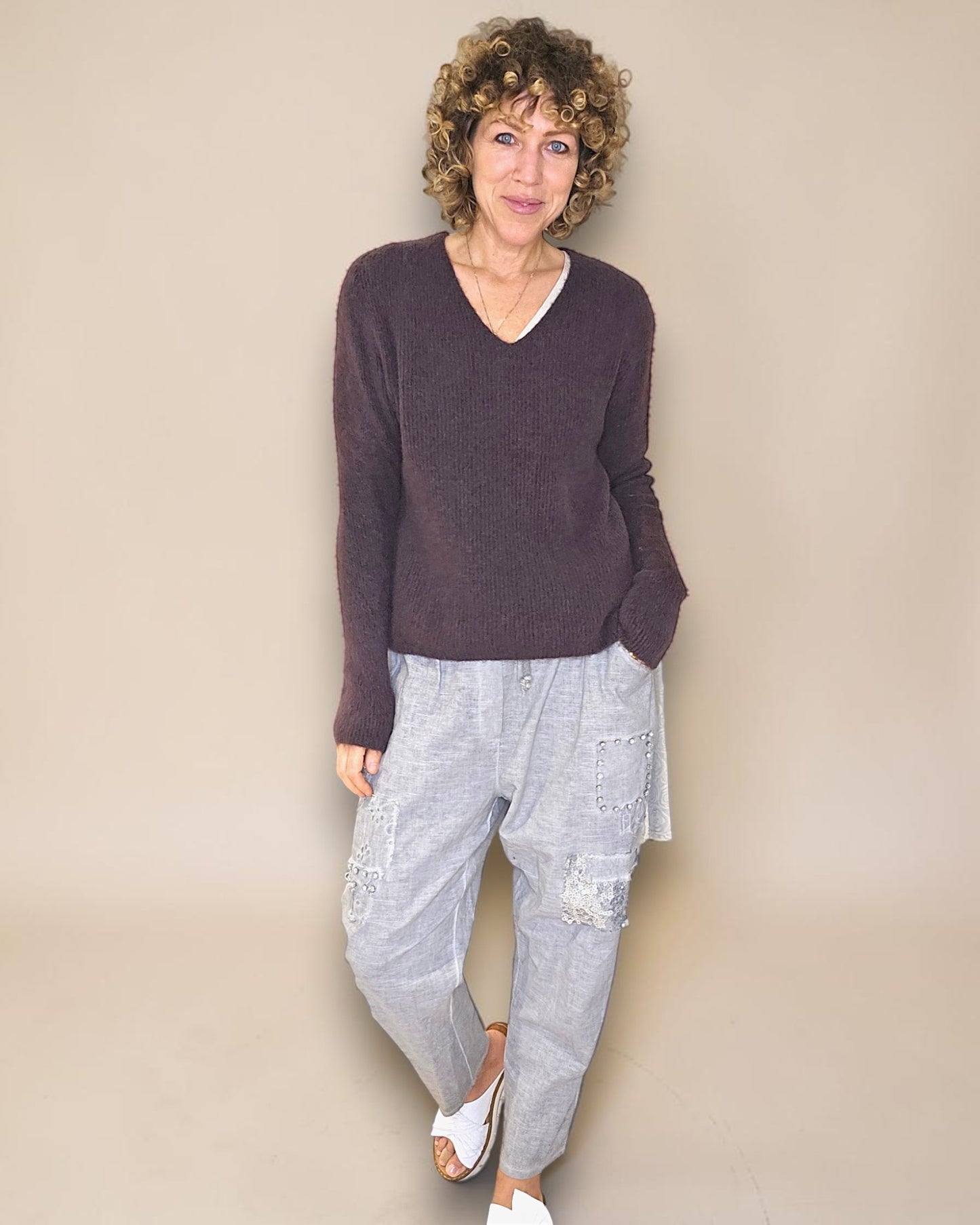 Drk Coffee Rib V-Neck Best Basics B. Alpaca Blend Sweater