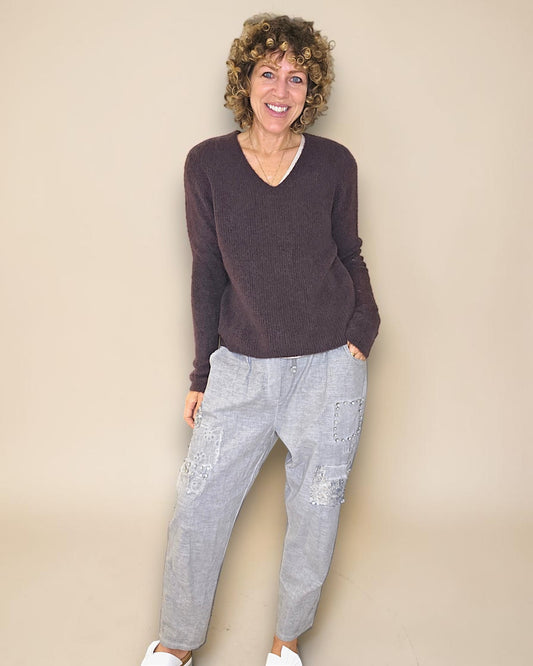 Drk Coffee Rib V-Neck Best Basics B. Alpaca Blend Sweater