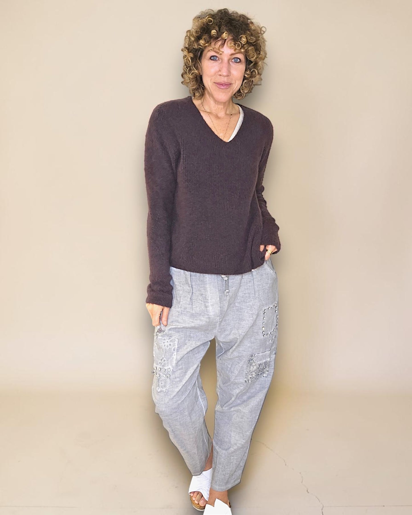 Drk Coffee Rib V-Neck Best Basics B. Alpaca Blend Sweater