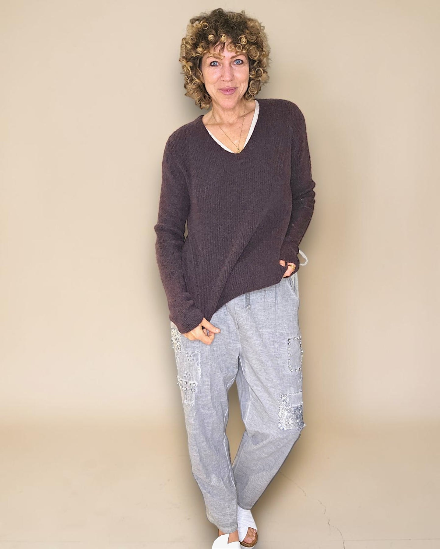 Drk Coffee Rib V-Neck Best Basics B. Alpaca Blend Sweater