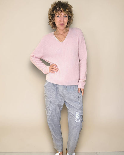 Baby Pink Rib V-Neck Best Basics B. Alpaca Blend Sweater