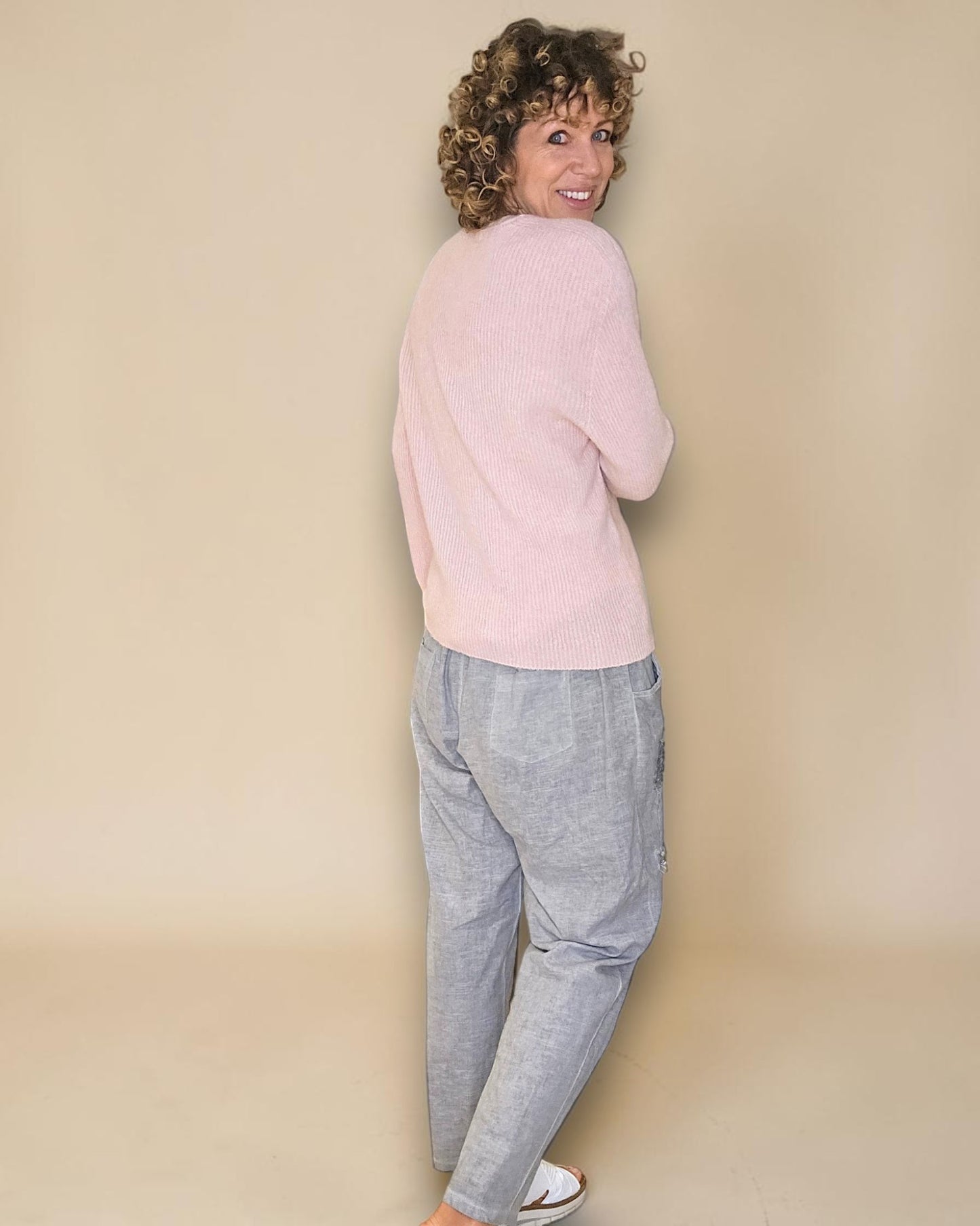 Baby Pink Rib V-Neck Best Basics B. Alpaca Blend Sweater