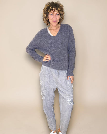 Grey Rib V-Neck Best Basics B. Alpaca Blend Sweater