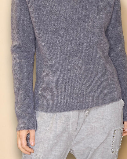Grey Rib V-Neck Best Basics B. Alpaca Blend Sweater