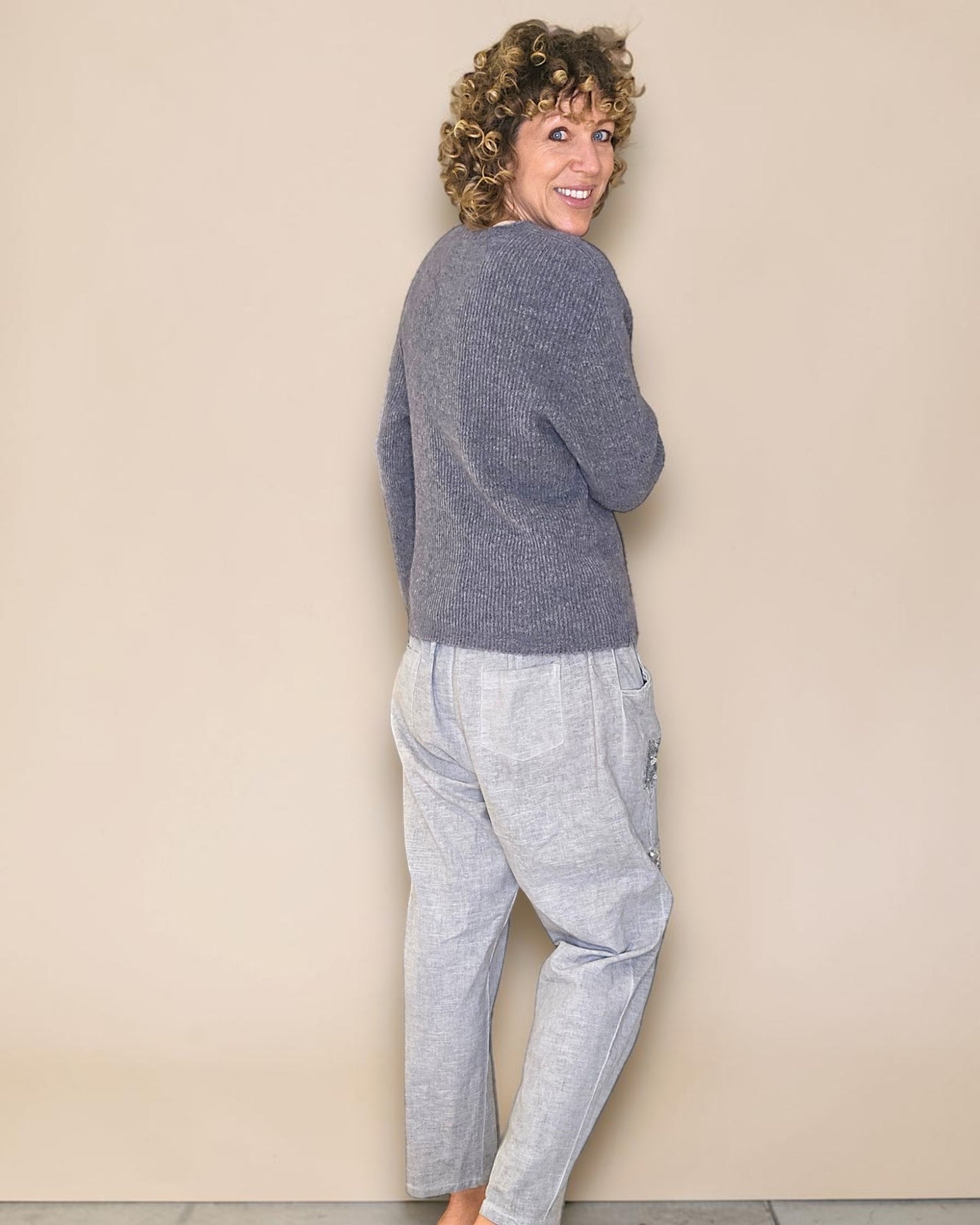 Grey Rib V-Neck Best Basics B. Alpaca Blend Sweater