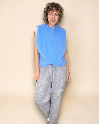 Aqua Blue Cowl Vest Baby Alpaca Blend Knit