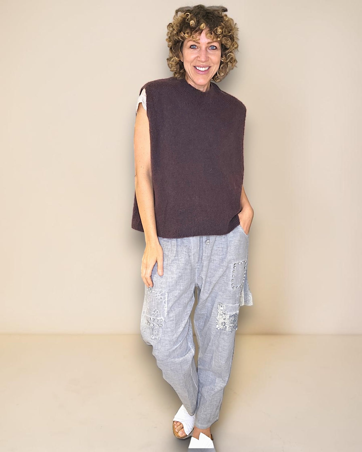 Drk Coffee Cowl Vest Baby Alpaca Blend Knit