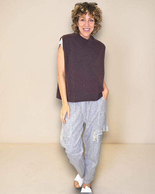Drk Coffee Cowl Vest Baby Alpaca Blend Knit